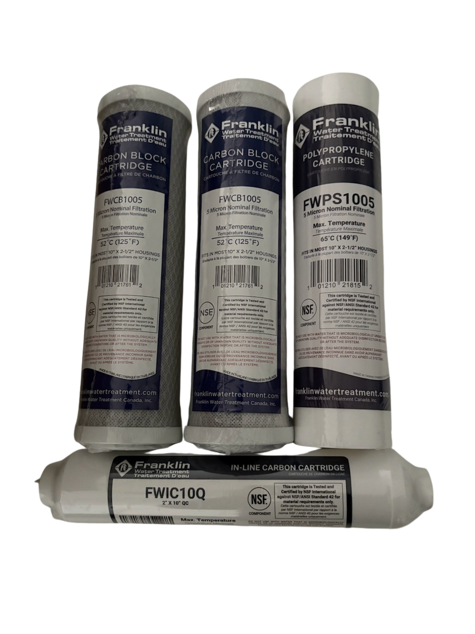 4-filter replacement kit for Waterite Vectapure NX RO systems. 2 carbon blocks, 1 sediment, 1 inline carbon. Fits 75 and 400 GPD models.