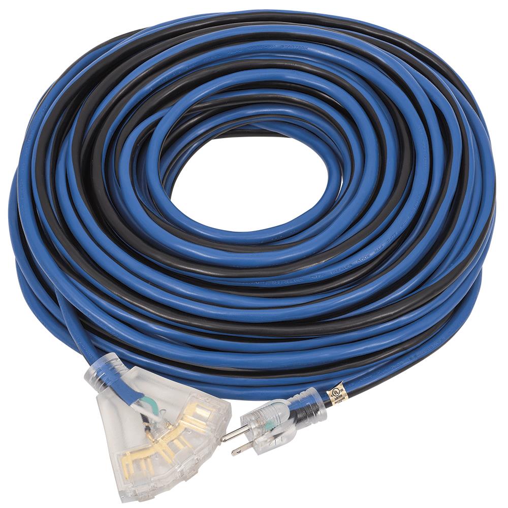 Heavy Duty Triple Outlet Extension Cord 15 Amp Cold Weather | 12 AWG SJTOW, Delta-Style Lighted Tri-Tap, 1,875W | 25 ft, 50 ft, 100 ft by Startech (Surewerx)