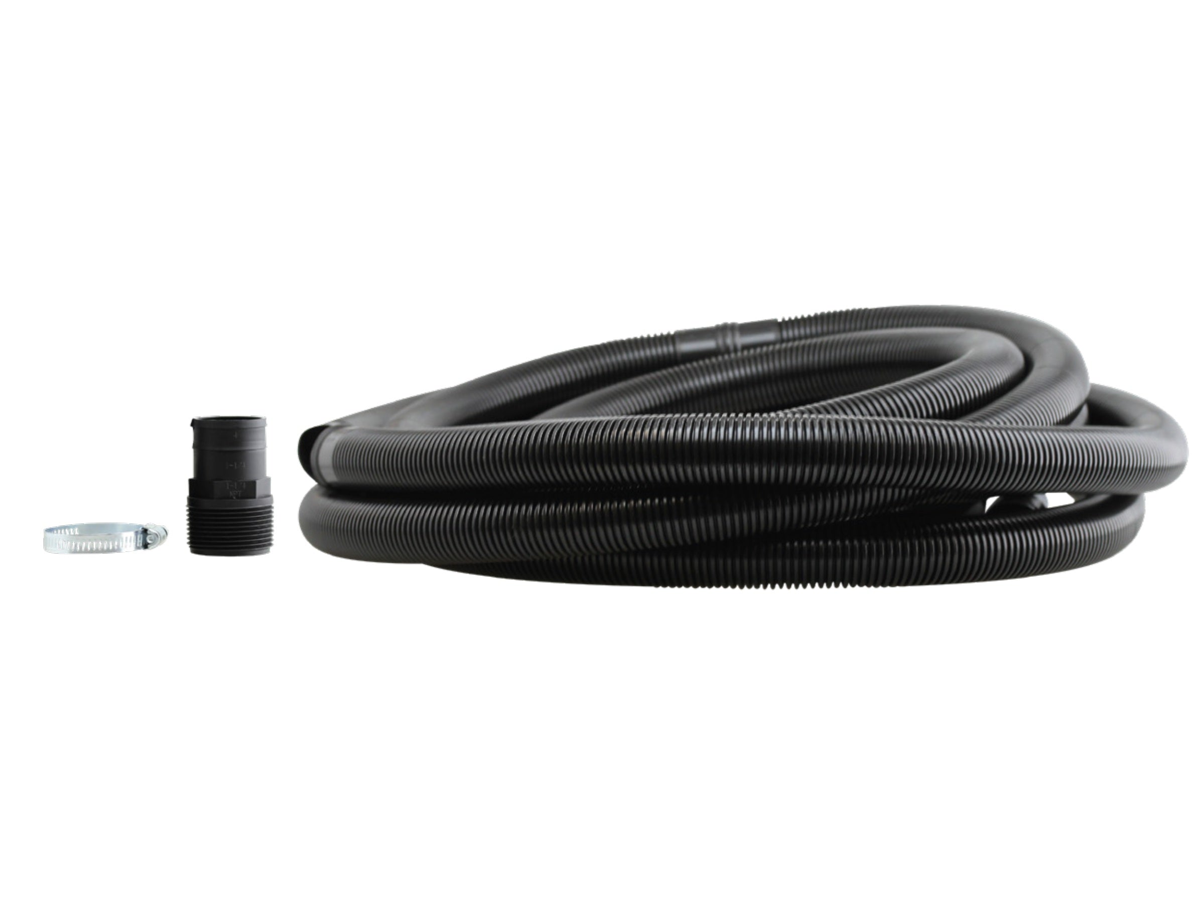 Sump Pump Discharge Kit with MPT Adapter & Clamp – 24 ft Corrugated HDPE Hose, 1-1/4" or 1-1/2" Compatible