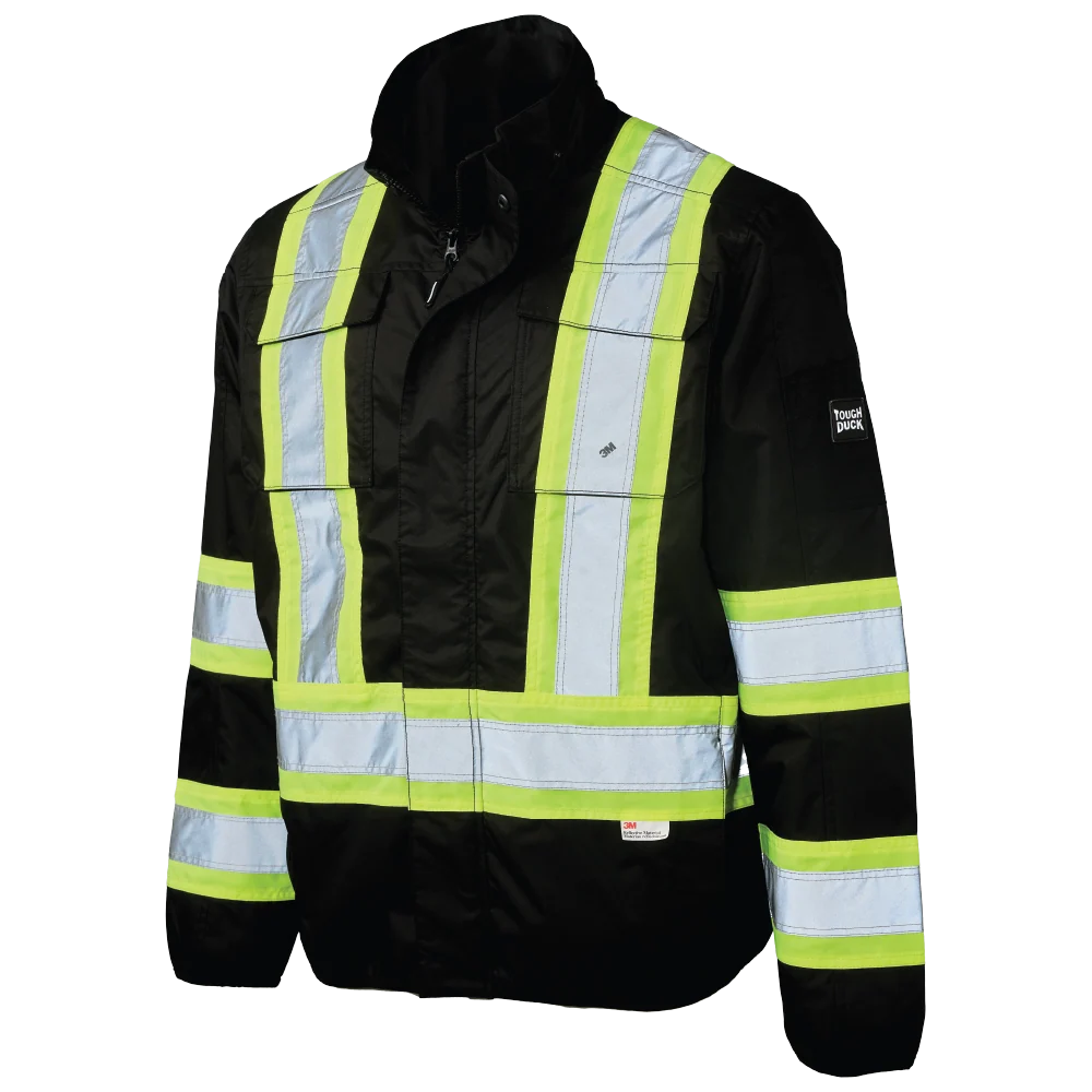 Tough Duck SJ50 light weight mesh-lined safety jacket front view in black