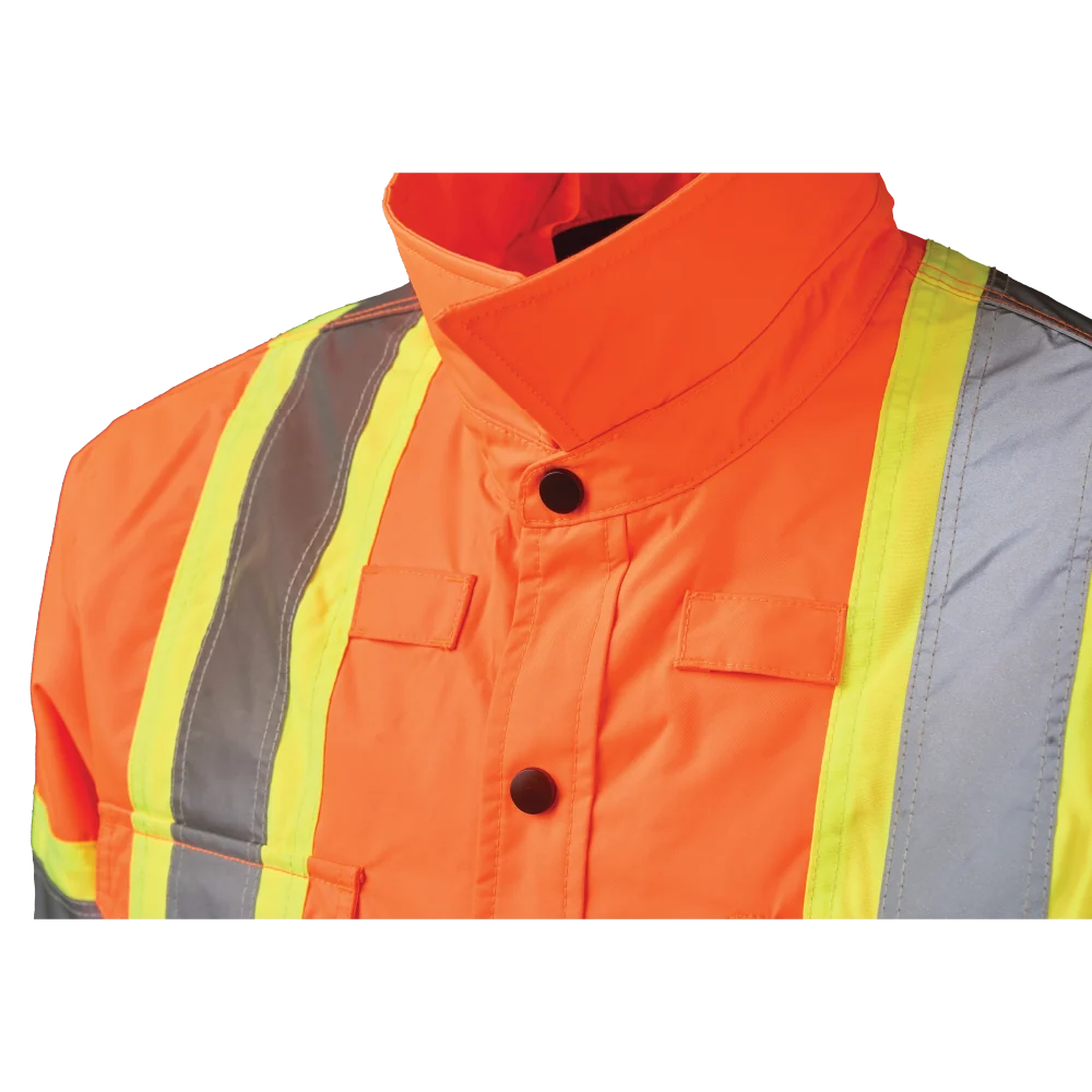 Tough Duck SJ51 safety jac-shirt microphone loop detail in fluorescent orange