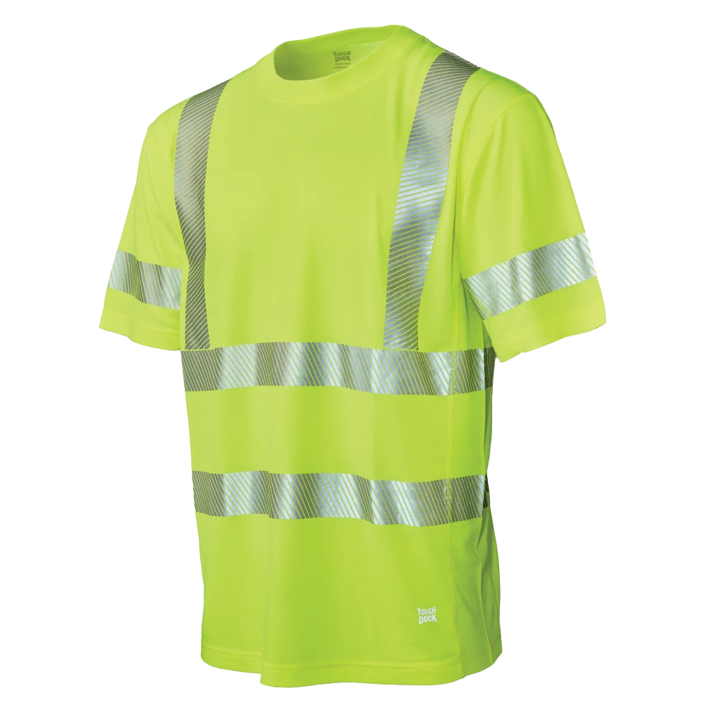 Tough Duck ST24 safety cooling T-shirt front view in fluorescent green