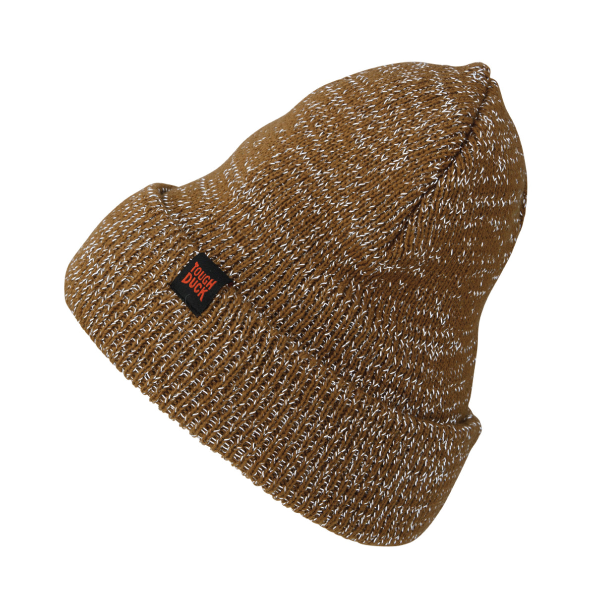 Tough Duck WA28 reflective yarn toque. Acrylic knit with reflective yarn woven throughout the entire fabric. Wide cuff. Retroreflective. One size.