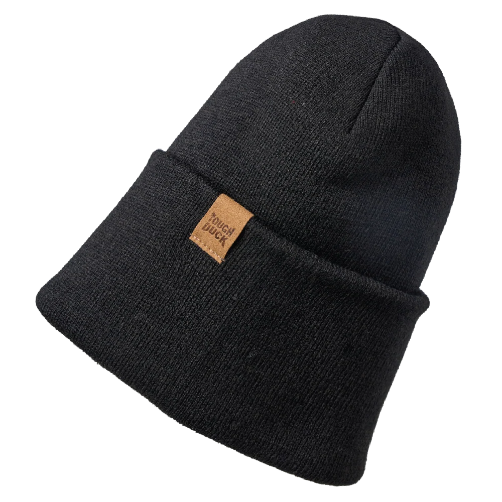 Tough Duck WA65 knit beanie in black with folded cuff and logo patch