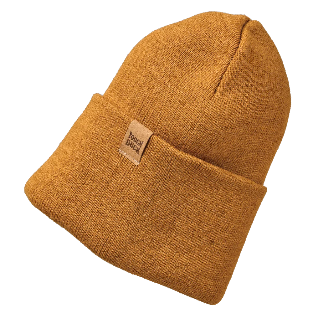 Tough Duck WA65 knit beanie in mustard with folded cuff and logo patch