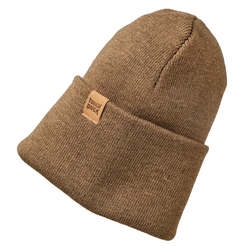 Tough Duck WA65 knit beanie in oak with folded cuff and logo patch
