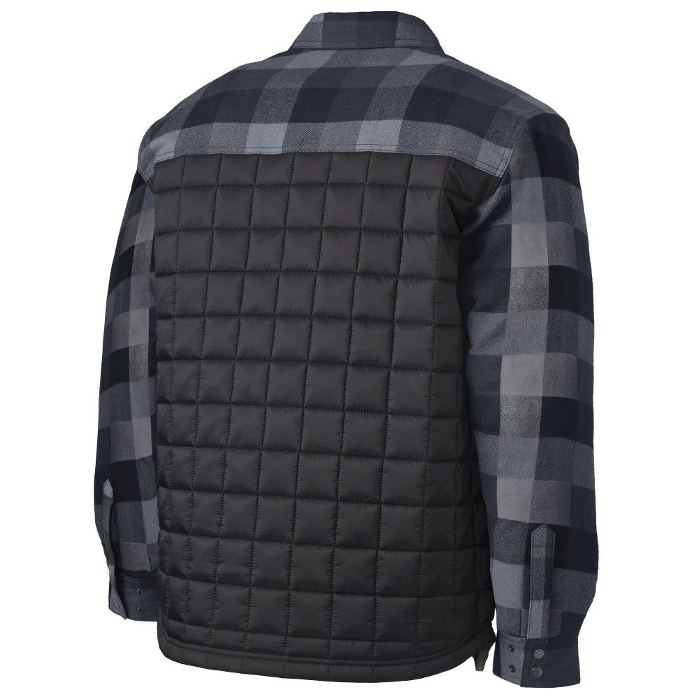 Tough Duck WS25 hybrid quilted flannel shirt back view in blue plaid