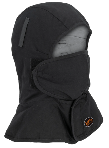 FR-TechĀ® Quilted Hard Hat Liner ā Long Neck, Detachable Mouthpiece, ARC Flash CAT 4, Flame-Resistant, Black, One Size Fits All