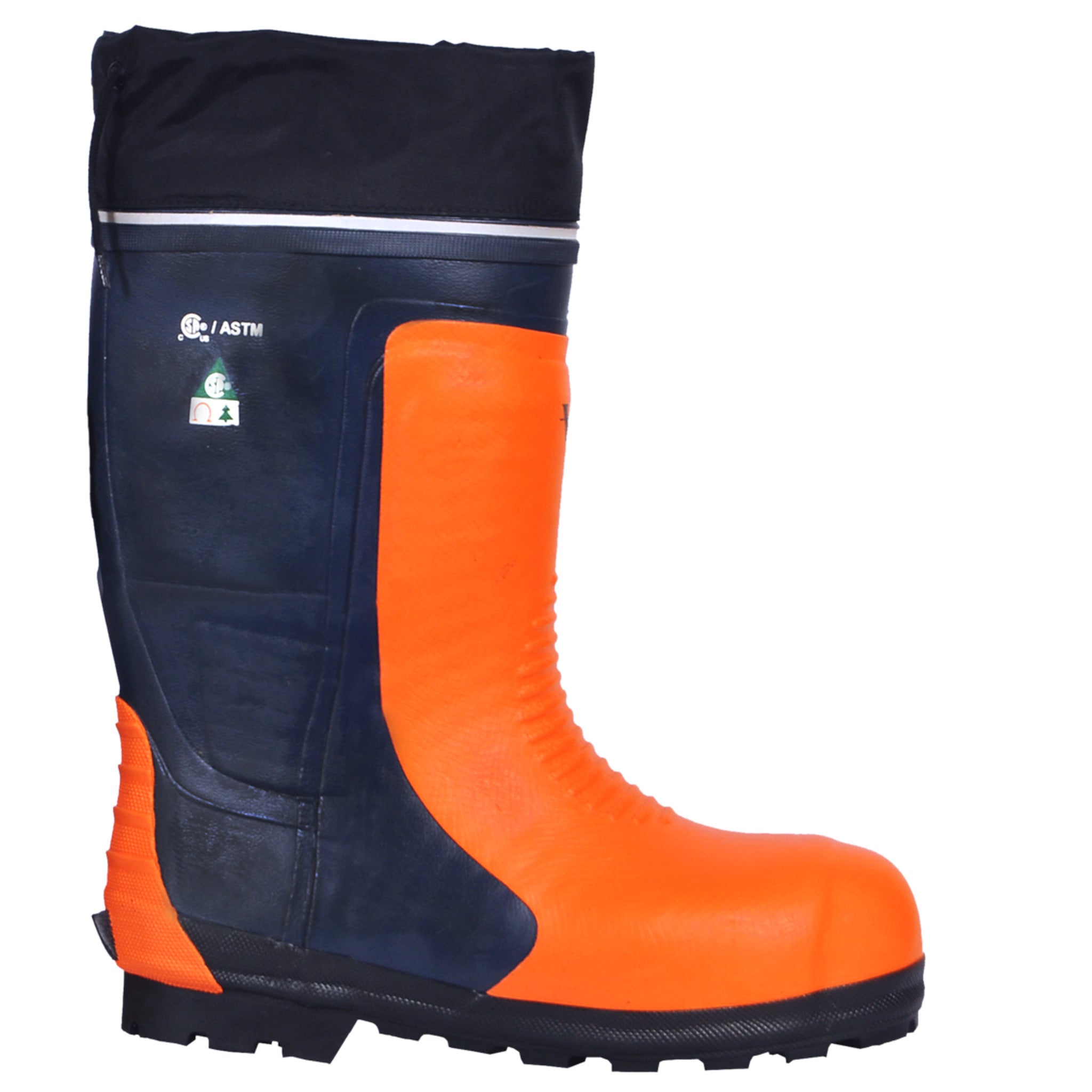 Rubber Chainsaw Boots with Class 3 Cut Protection, Steel Toe, Metatarsal Guard, and Air-Cushioned Heel, Sizes 8 to 13