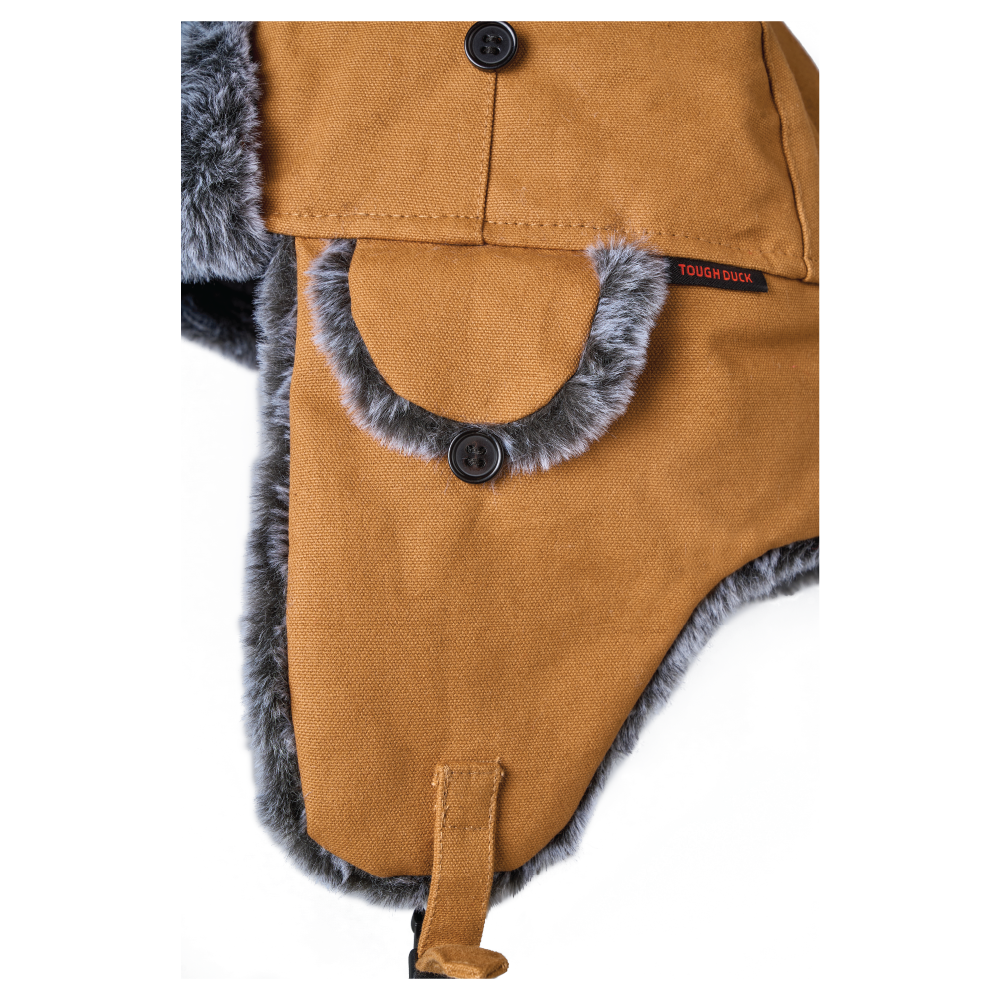 Tough Duck WA66 Duck Aviator Hat – 100% Cotton Duck, 3M™ Thinsulate™ Insulation, Faux-Fur Trim, Adjustable Chin Strap