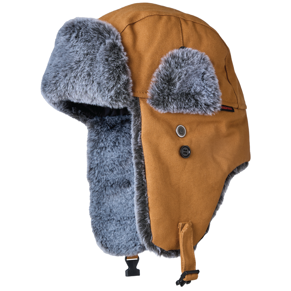 Tough Duck WA66 Duck Aviator Hat – 100% Cotton Duck, 3M™ Thinsulate™ Insulation, Faux-Fur Trim, Adjustable Chin Strap