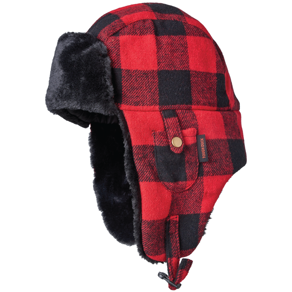 Tough Duck WA67 Buffalo Check Aviator Hat – 3M™ Thinsulate™ Insulated Winter Hat with Faux-Fur Trim & Adjustable Chin Strap