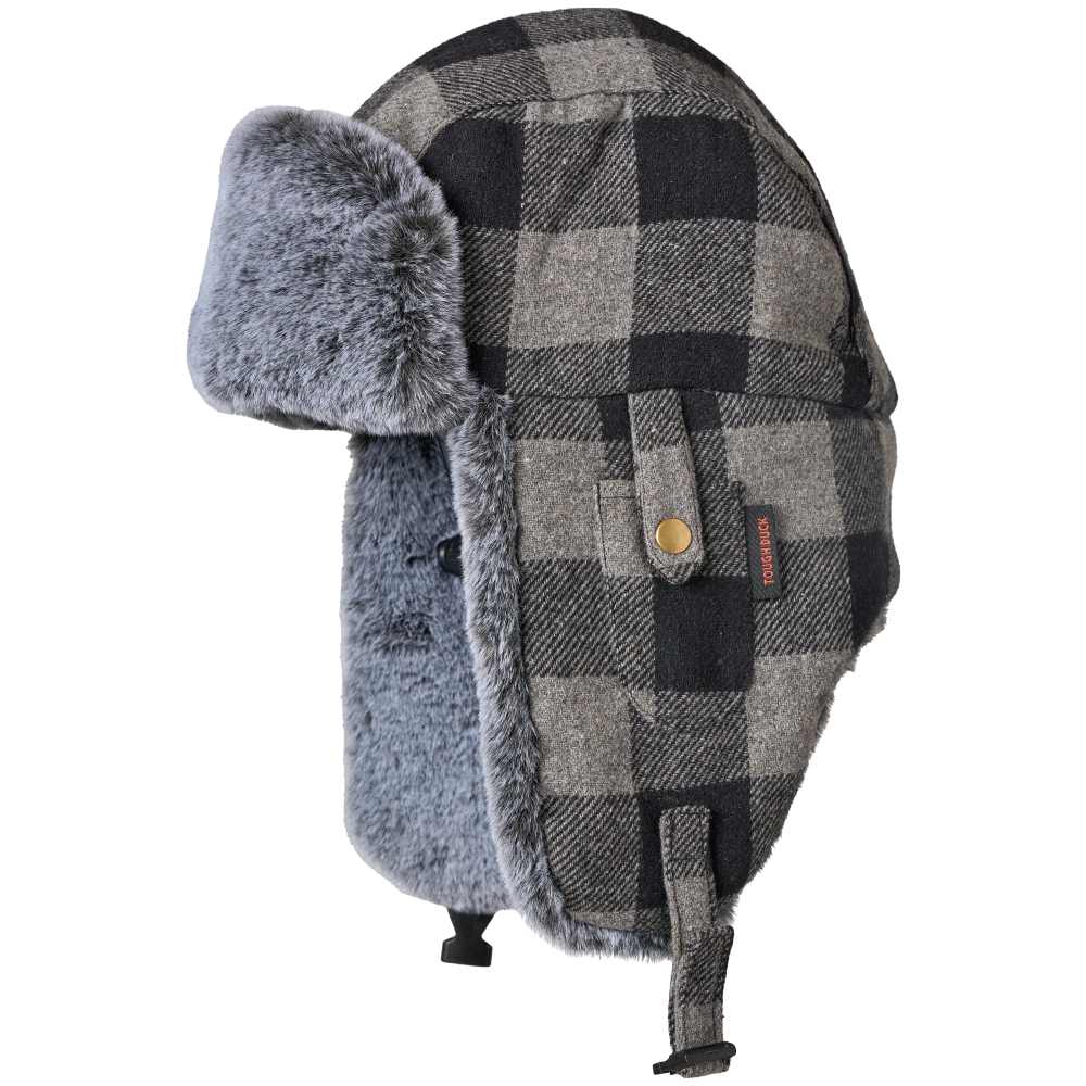 Tough Duck WA67 Buffalo Check Aviator Hat – 3M™ Thinsulate™ Insulated Winter Hat with Faux-Fur Trim & Adjustable Chin Strap