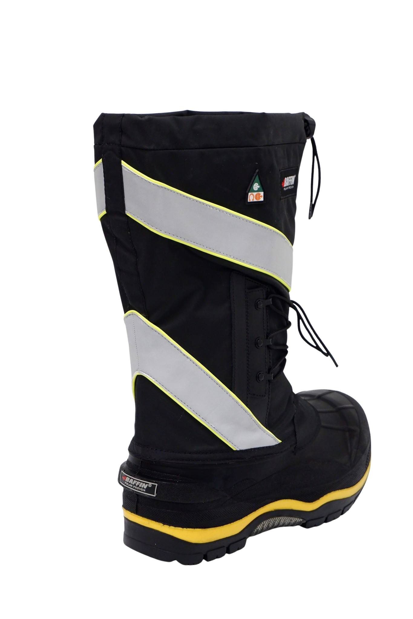 Back profile Baffin Derrick reflective winter work boots with safety traction