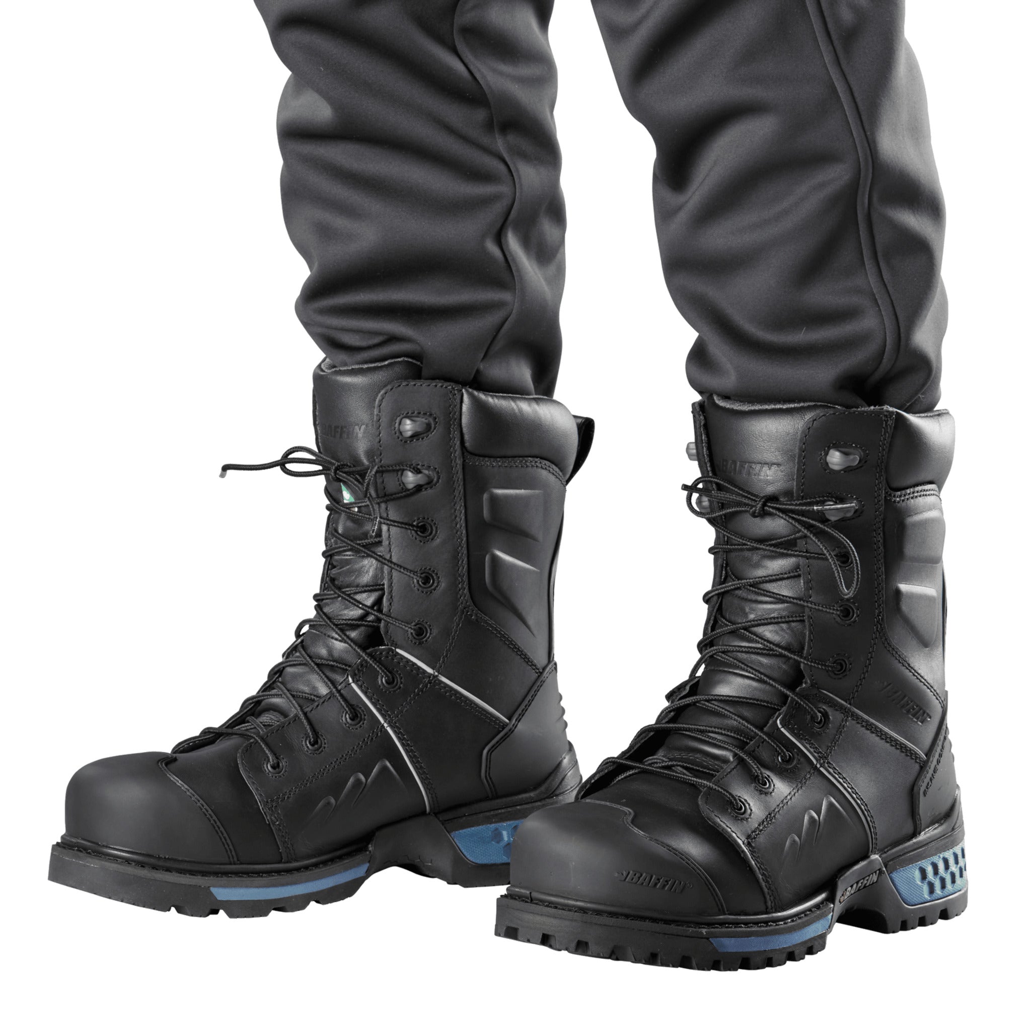 Baffin Ice Monster waterproof winter work boots worn outdoors.