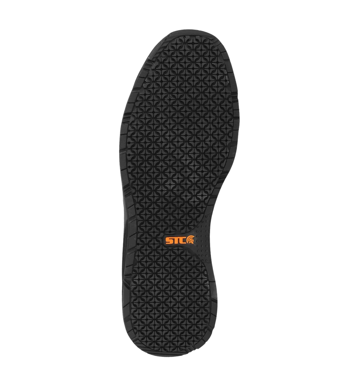 Slip-resistant outsole tread on Elite black metal free work shoe