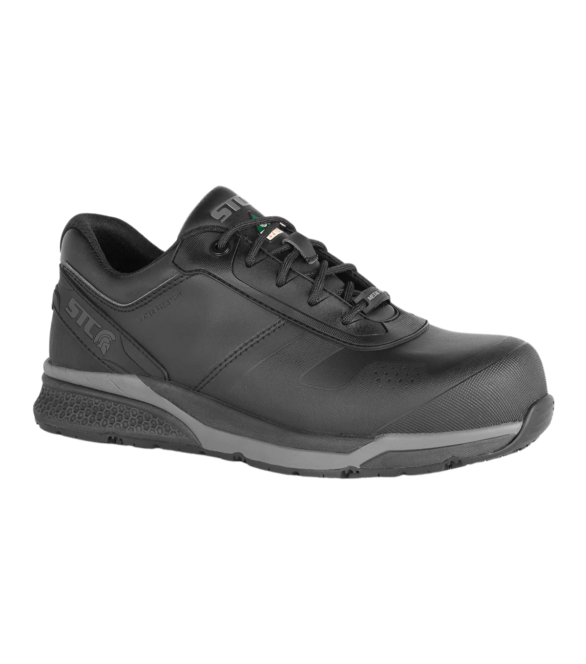 Elite black vegan microfiber metal free athletic work shoes front view
