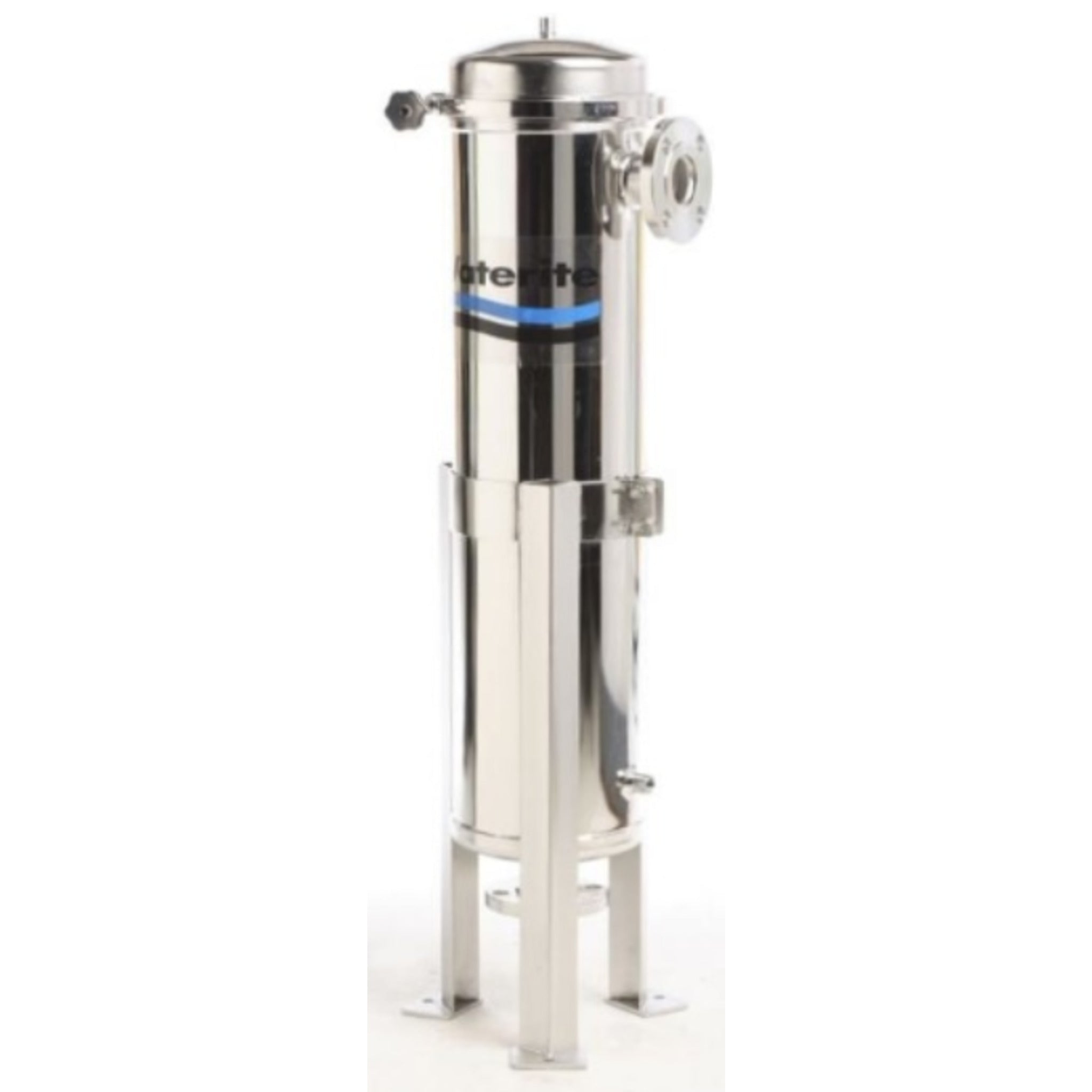 Excelflow JF Series stainless steel jumbo filter housing front view showing durable polished finish and vertical design.