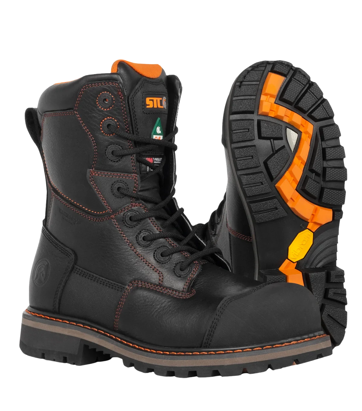 Gladiator black 8-inch waterproof leather work boots with Vibram Fire&Ice outsole