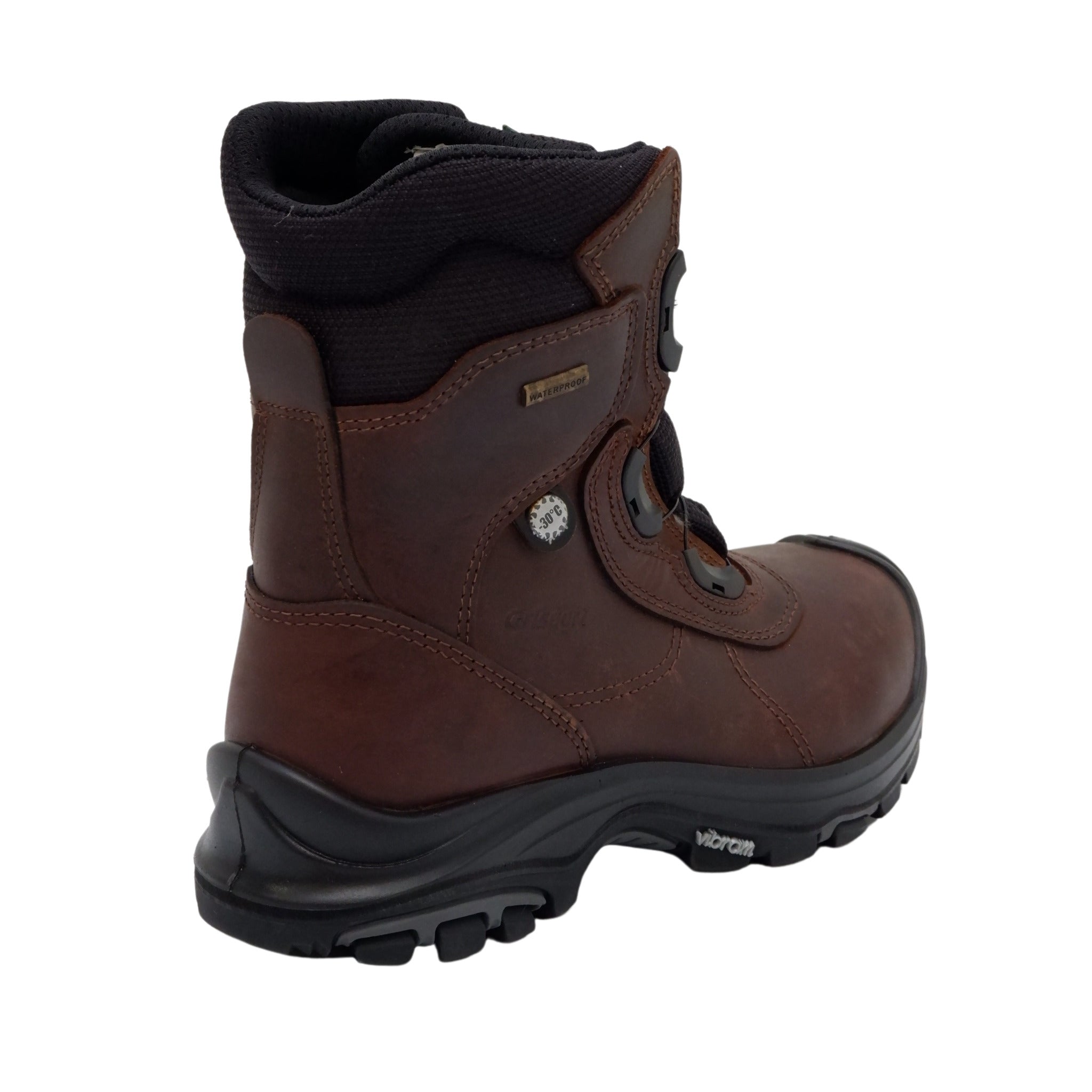 Outer side view of durable brown work boot