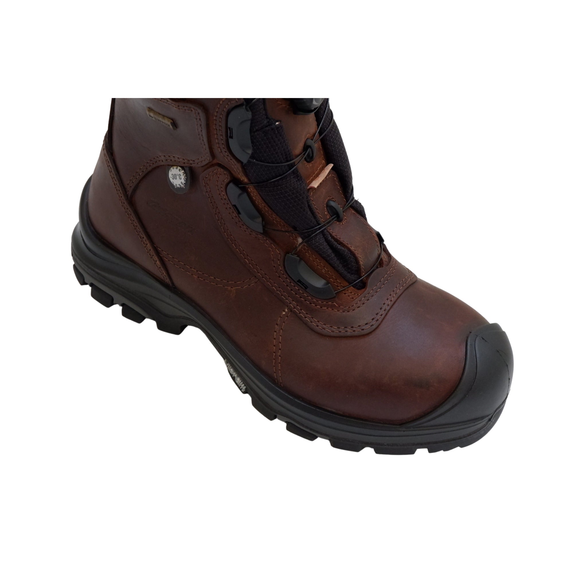 Top angle showing BOA dial system on brown boot