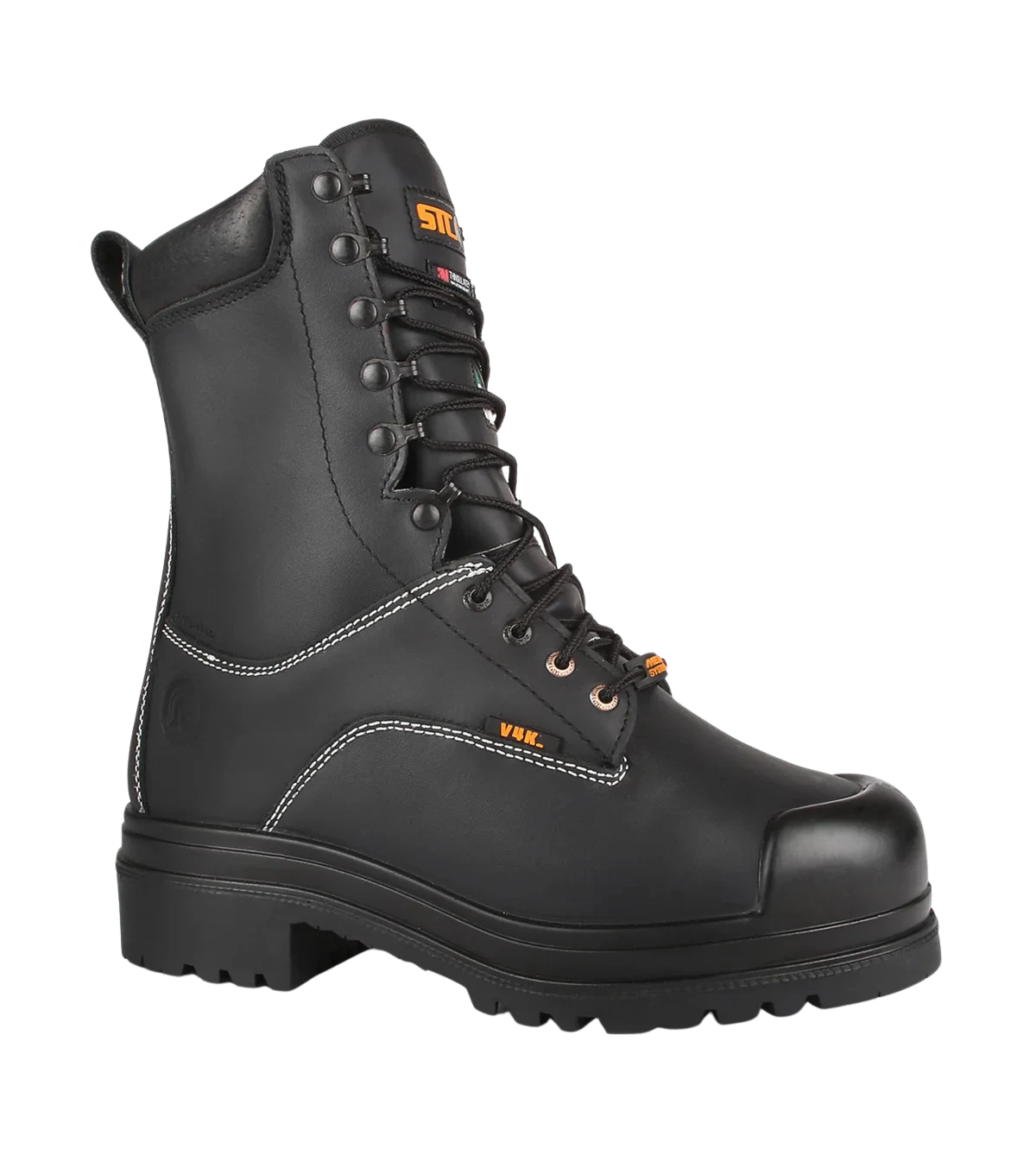 Hardrock black 10-inch leather work boot with internal metguard side view