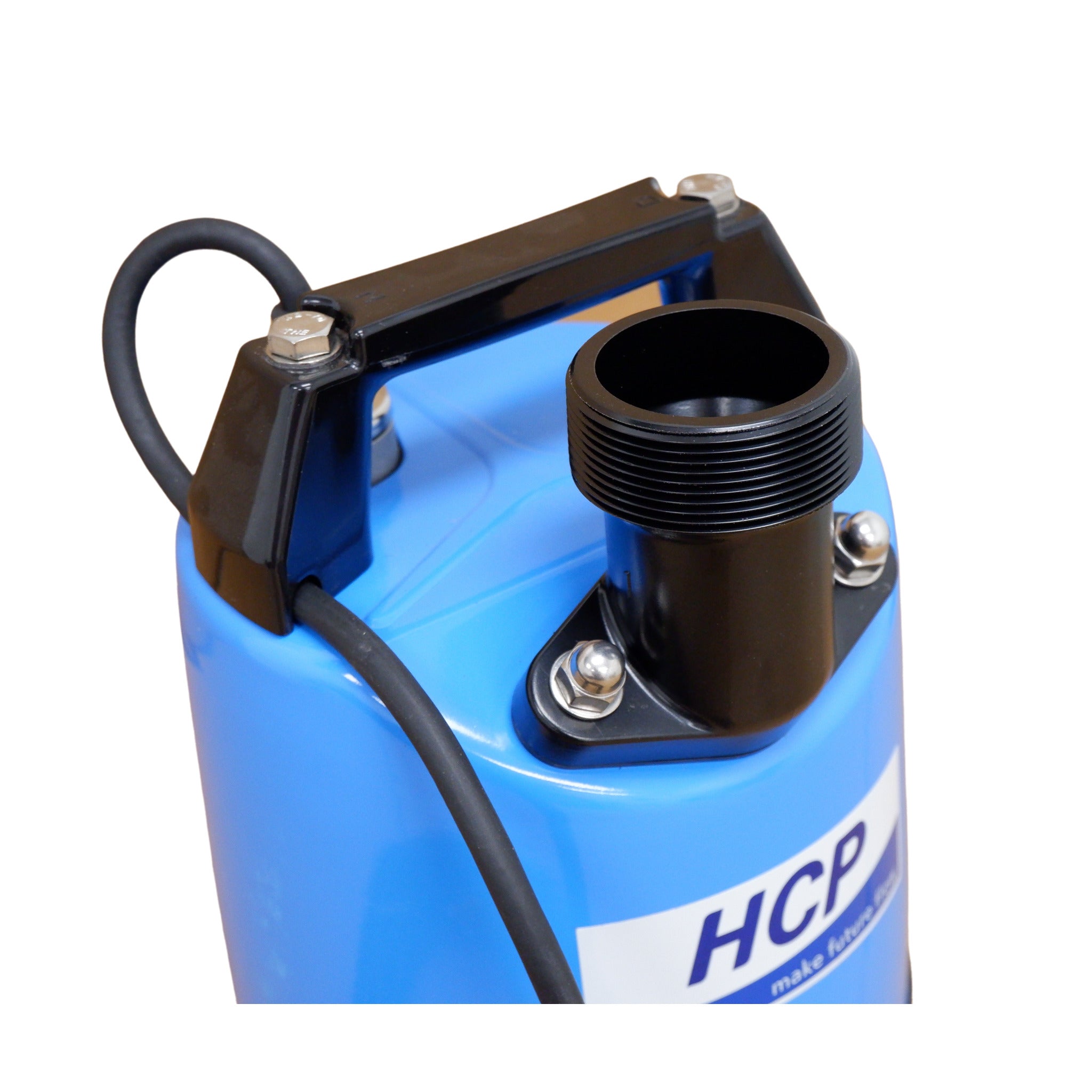 Top view of HCP GD-400 submersible dewatering pump with handle and discharge outlet