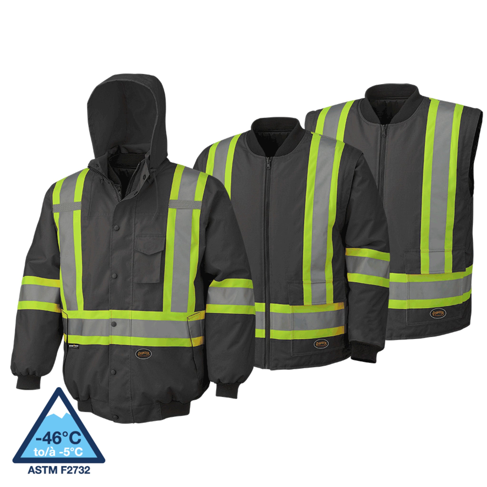 Men’s hi vis 6 in 1 winter work bomber with reflective stripes