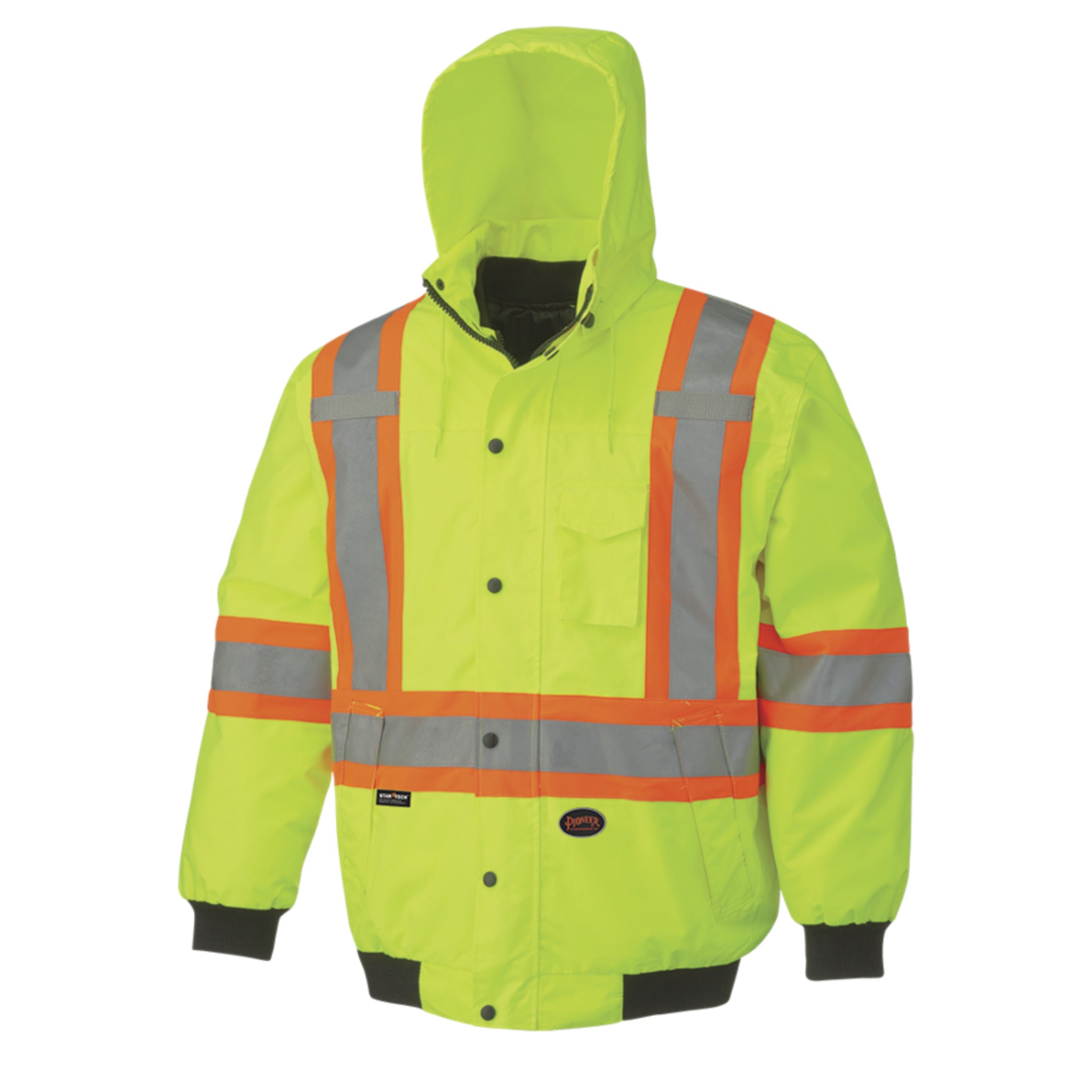 Front view of hi vis winter work bomber jacket