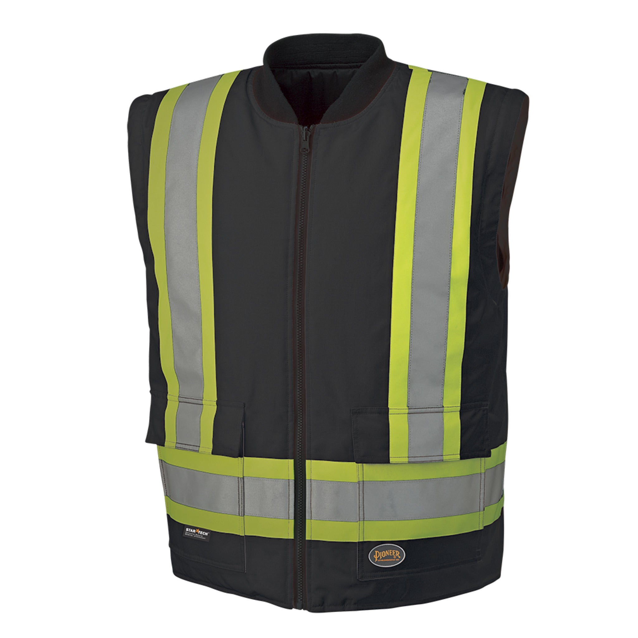 Men’s hi vis winter work vest with vertical reflective stripes