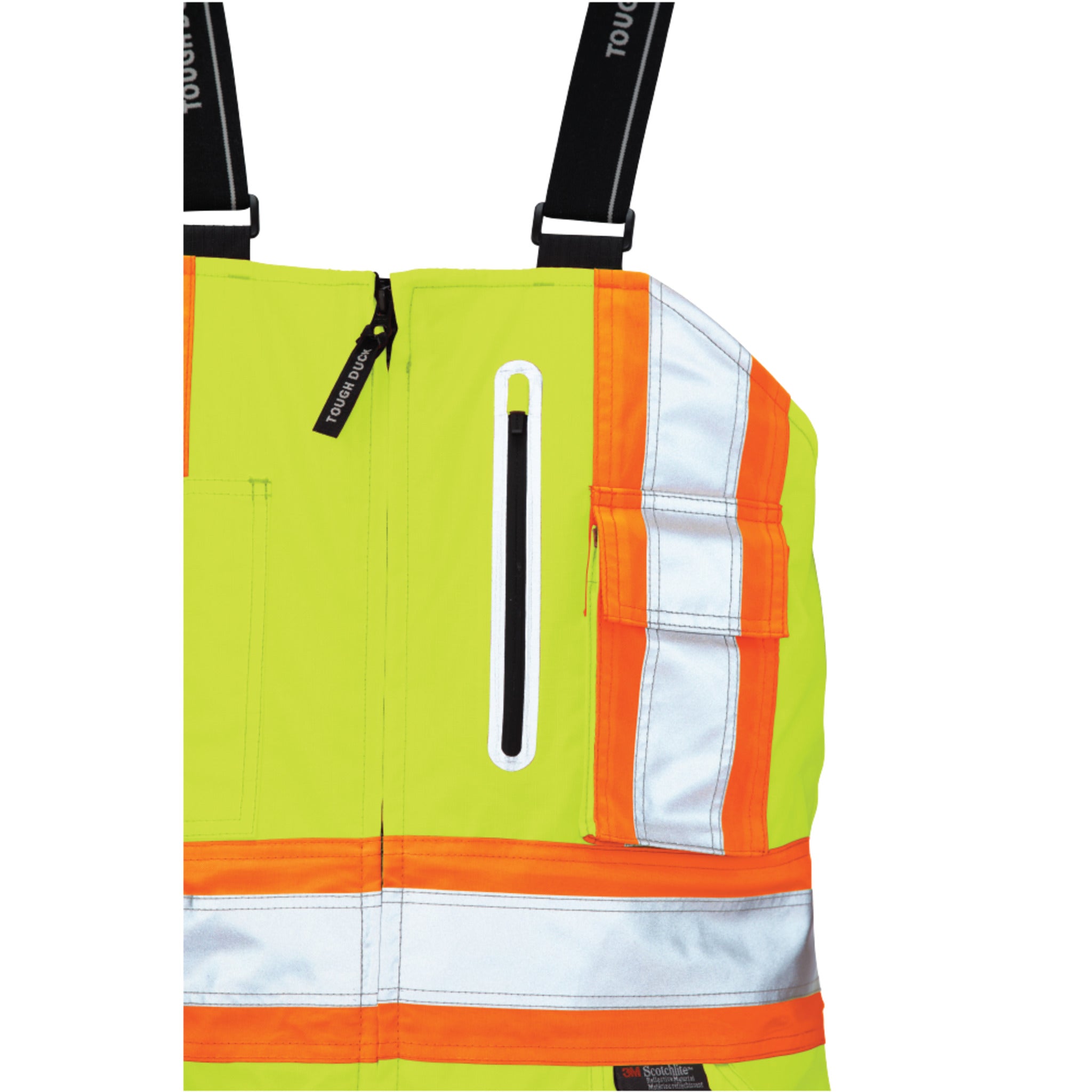 Hi vis insulated work overalls chest with reflective stripes and zipper pocket