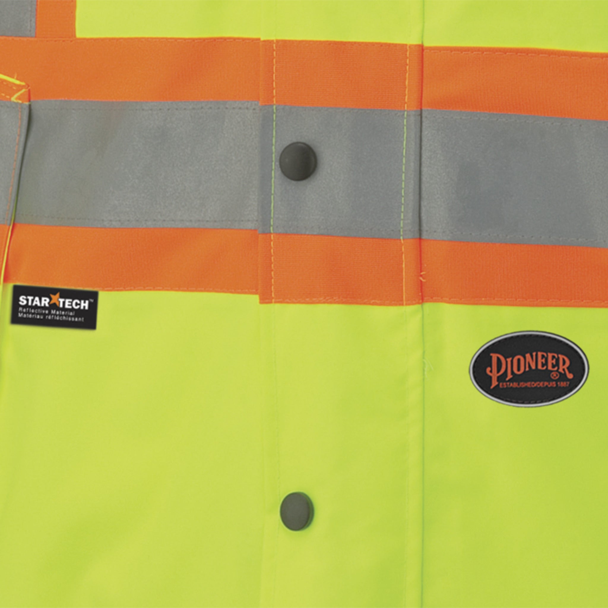 Hi vis winter work vest front pocket with reflective band and logo
