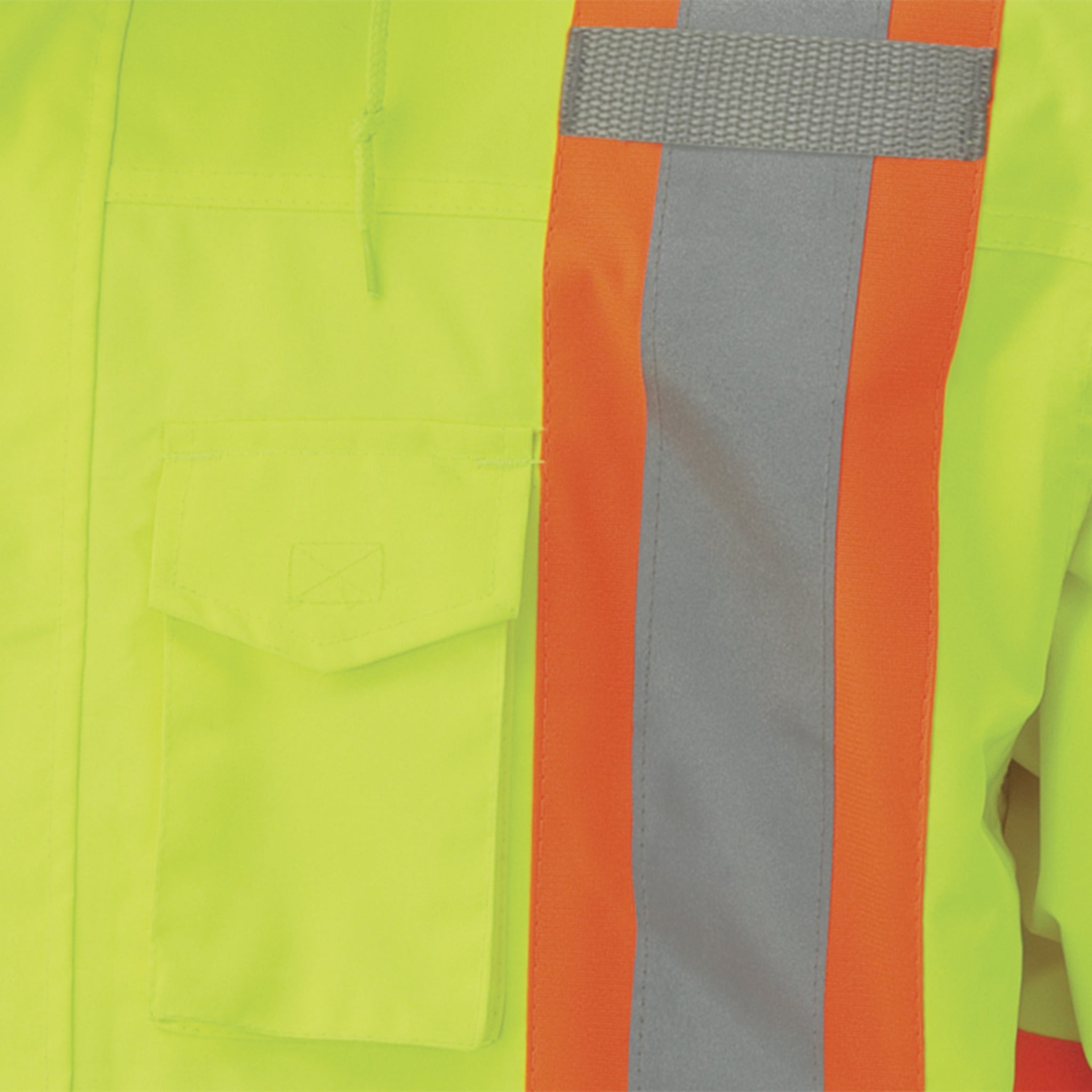 Hi vis work vest vertical reflective stripes safety detail