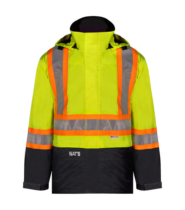 Nats NT4009 4-in-1 Waterproof Hi-Vis Parka – Durable 300D Oxford Shell with Quilted Insulation, 3M Reflective Tape & All-Season Protection | Sizes XS-5XL