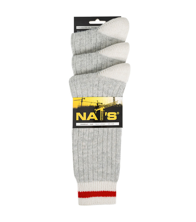 Nats WK920 Men's Grey Work Socks – 3-Pair Pack | Warm, Durable Polyester-Wool Blend with Stretch | All-Day Comfort | One Size Fits Most