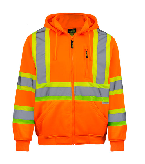 NATS HV078 High Visibility Safety Hoodie – 4" 3M Scotchlite Stripes, CSA Z96-15 Class 2 Level 2, Removable Hood