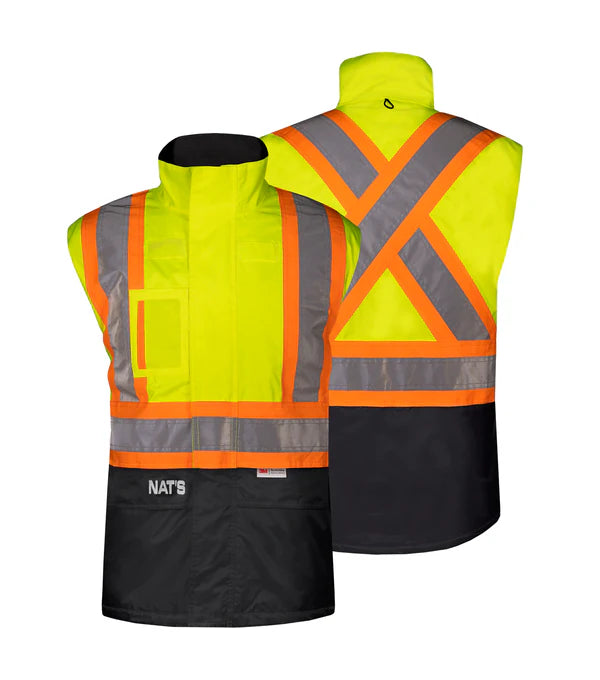 Nats NT4009 4-in-1 Waterproof Hi-Vis Parka – Durable 300D Oxford Shell with Quilted Insulation, 3M Reflective Tape & All-Season Protection | Sizes XS-5XL