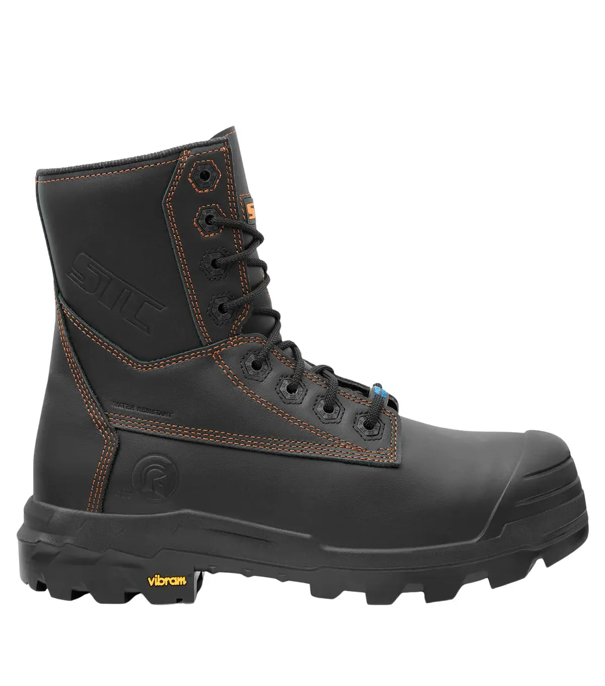 Left side view of Metpro Flex black leather metguard work boot