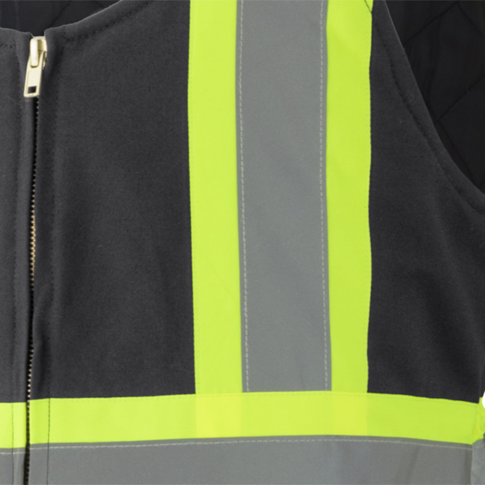 Pioneer black hi vis bib overalls reflective tape zipper detail