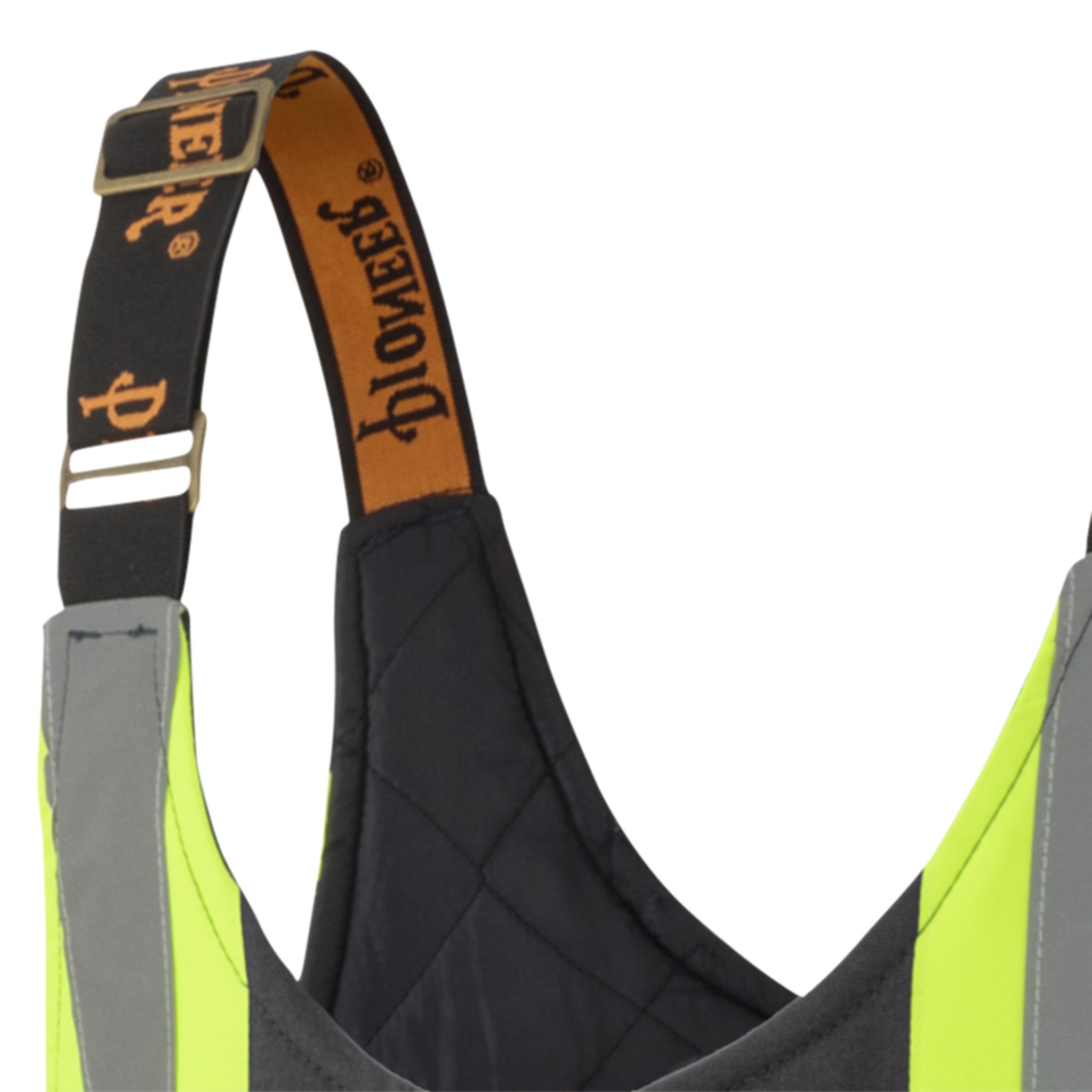 Pioneer black hi vis bib overalls adjustable strap reflective detail