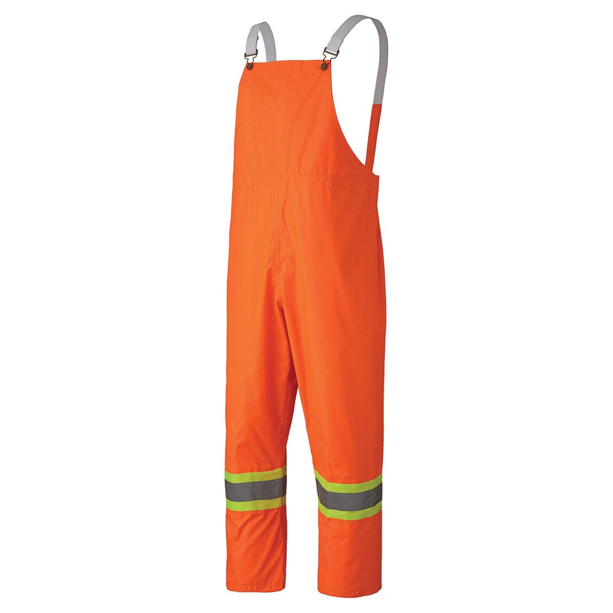 Orange hi-vis waterproof bib pants with reflective tape