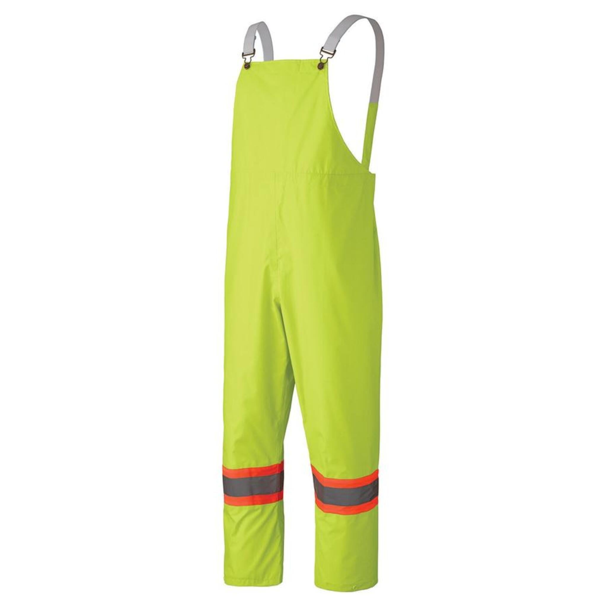 Yellow hi-vis waterproof bib pants with reflective tape
