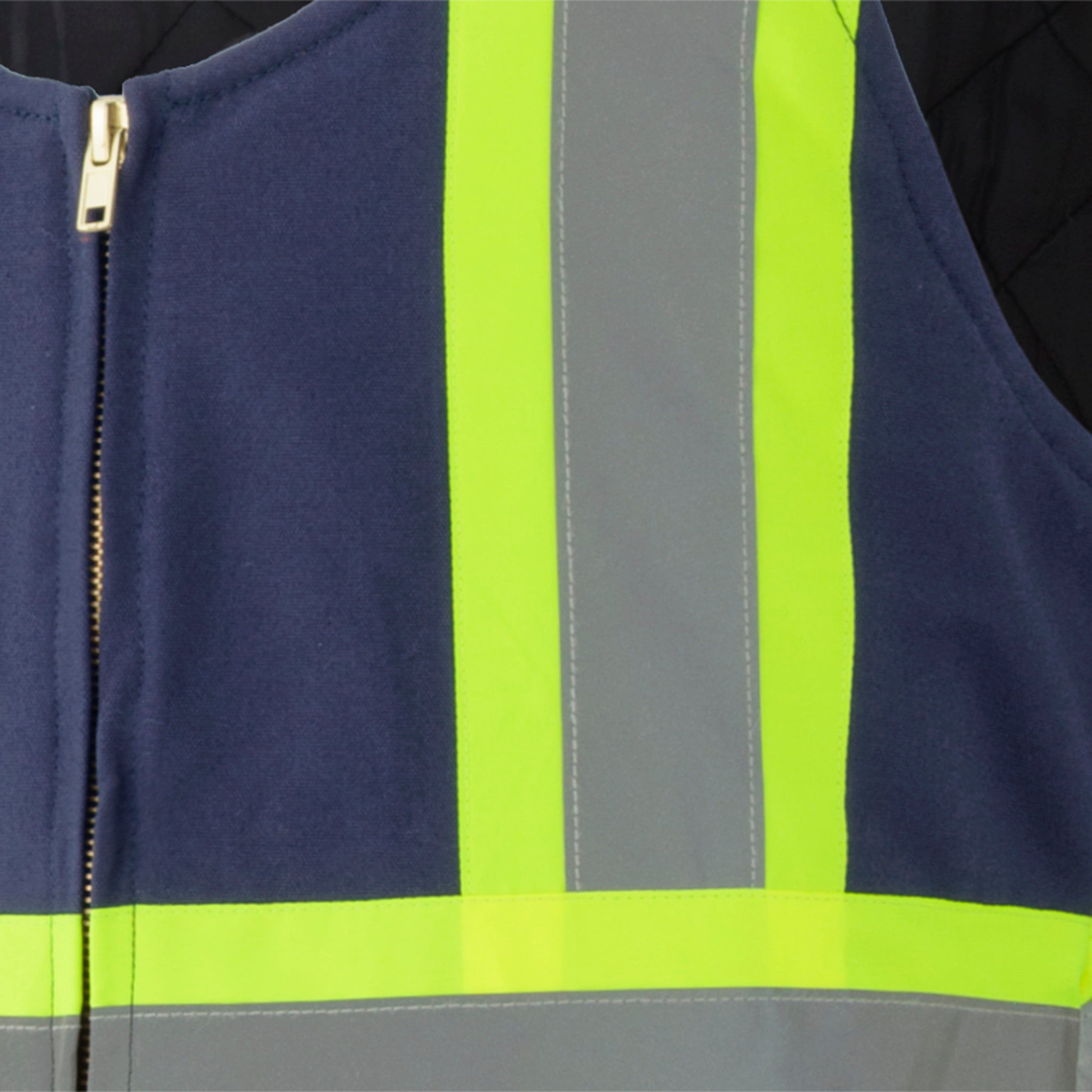 Pioneer navy hi vis bib overalls reflective tape zipper detail