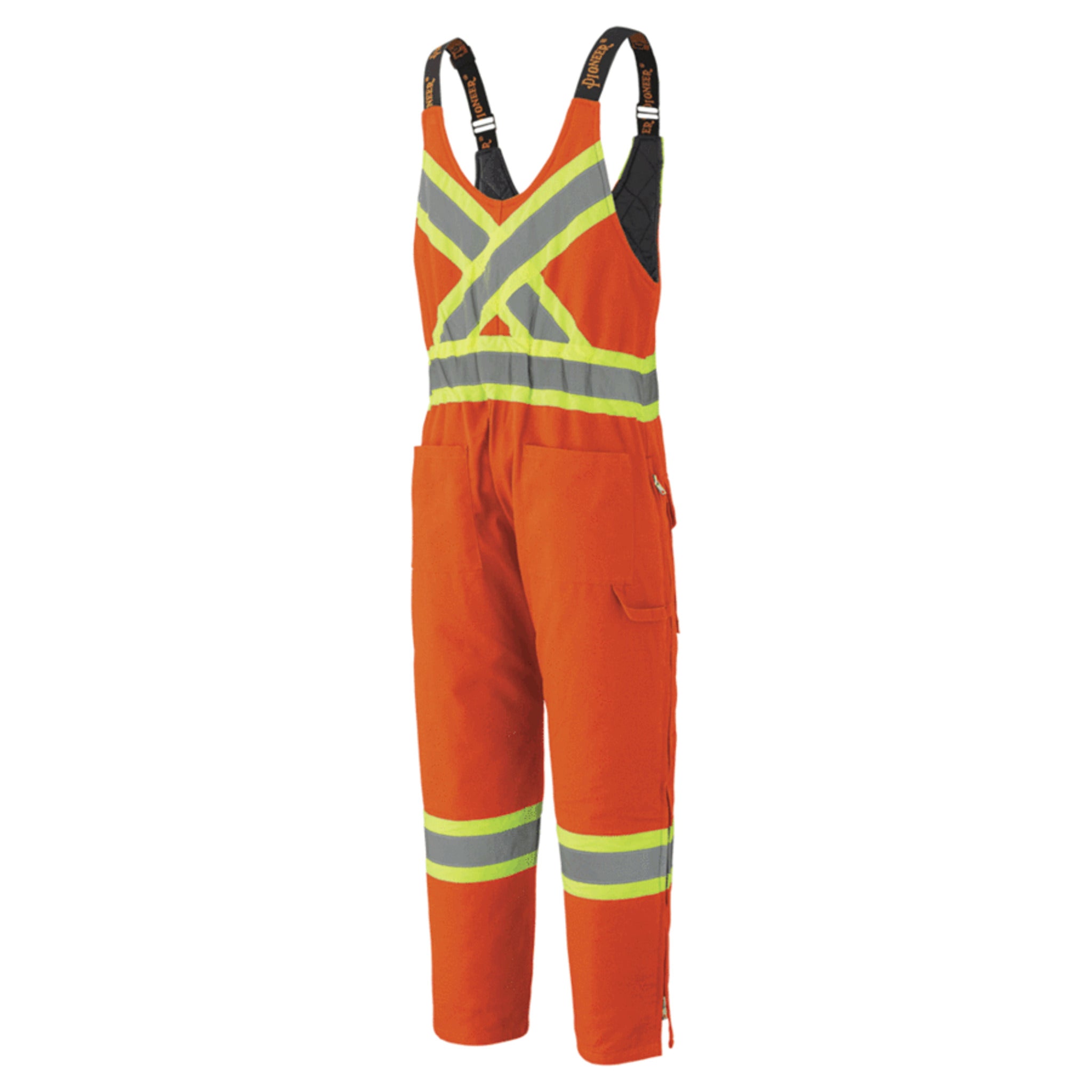 Pioneer men's orange hi vis insulated bib overalls back reflective