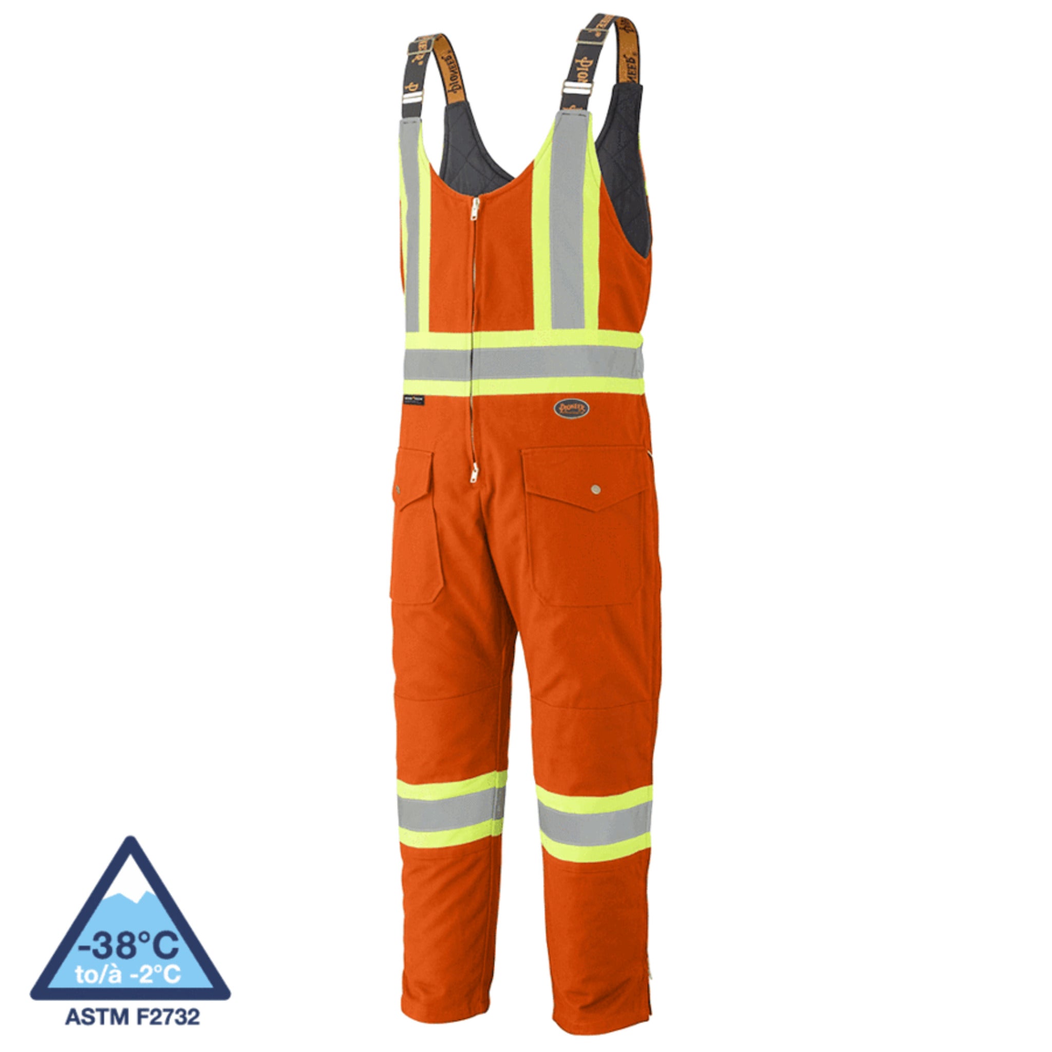 Pioneer men's orange hi vis insulated bib overalls reflective CSA