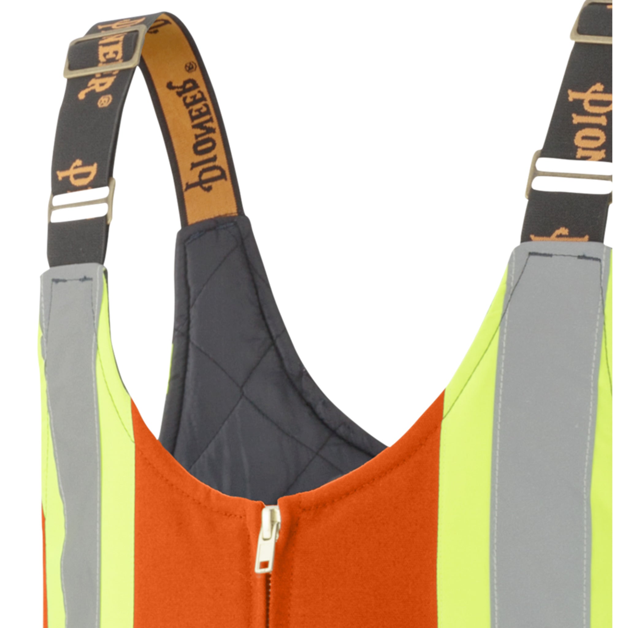 Pioneer orange hi vis bib overalls adjustable strap reflective detail