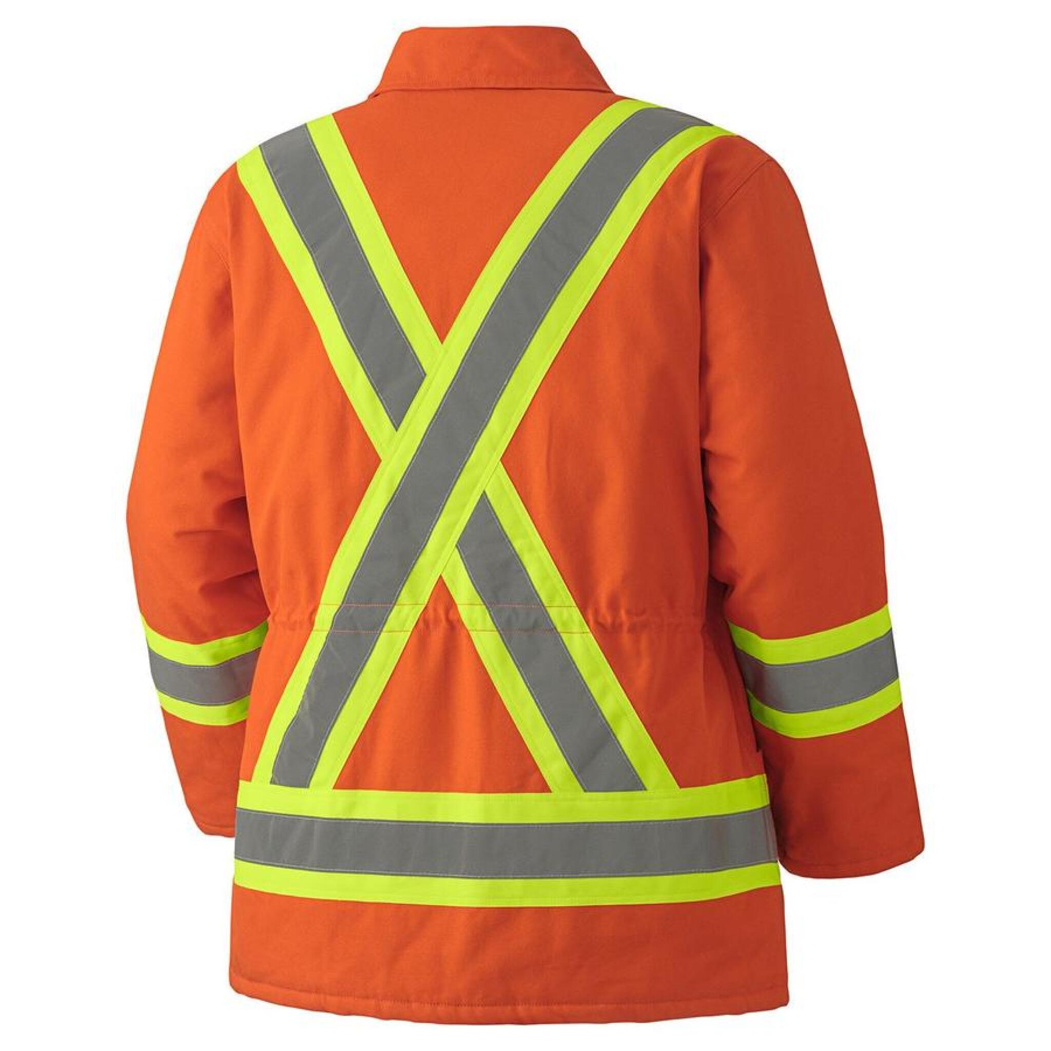 Pioneer orange hi vis winter parka back reflective tape CSA