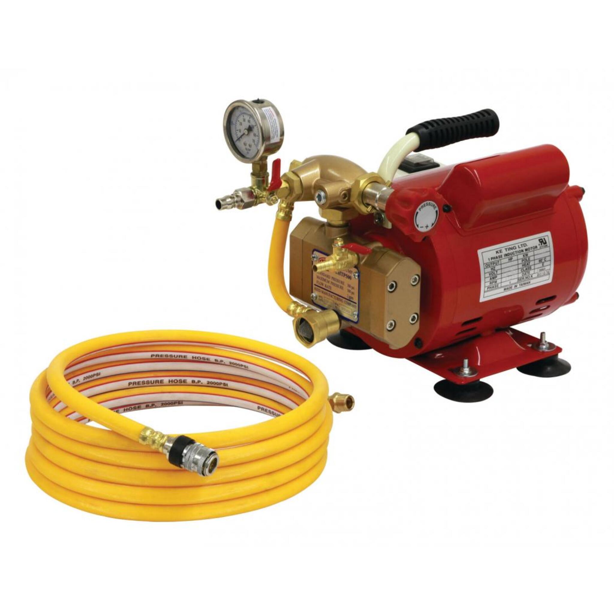 REED electric hydrostatic test pump with pressure hose and gauge