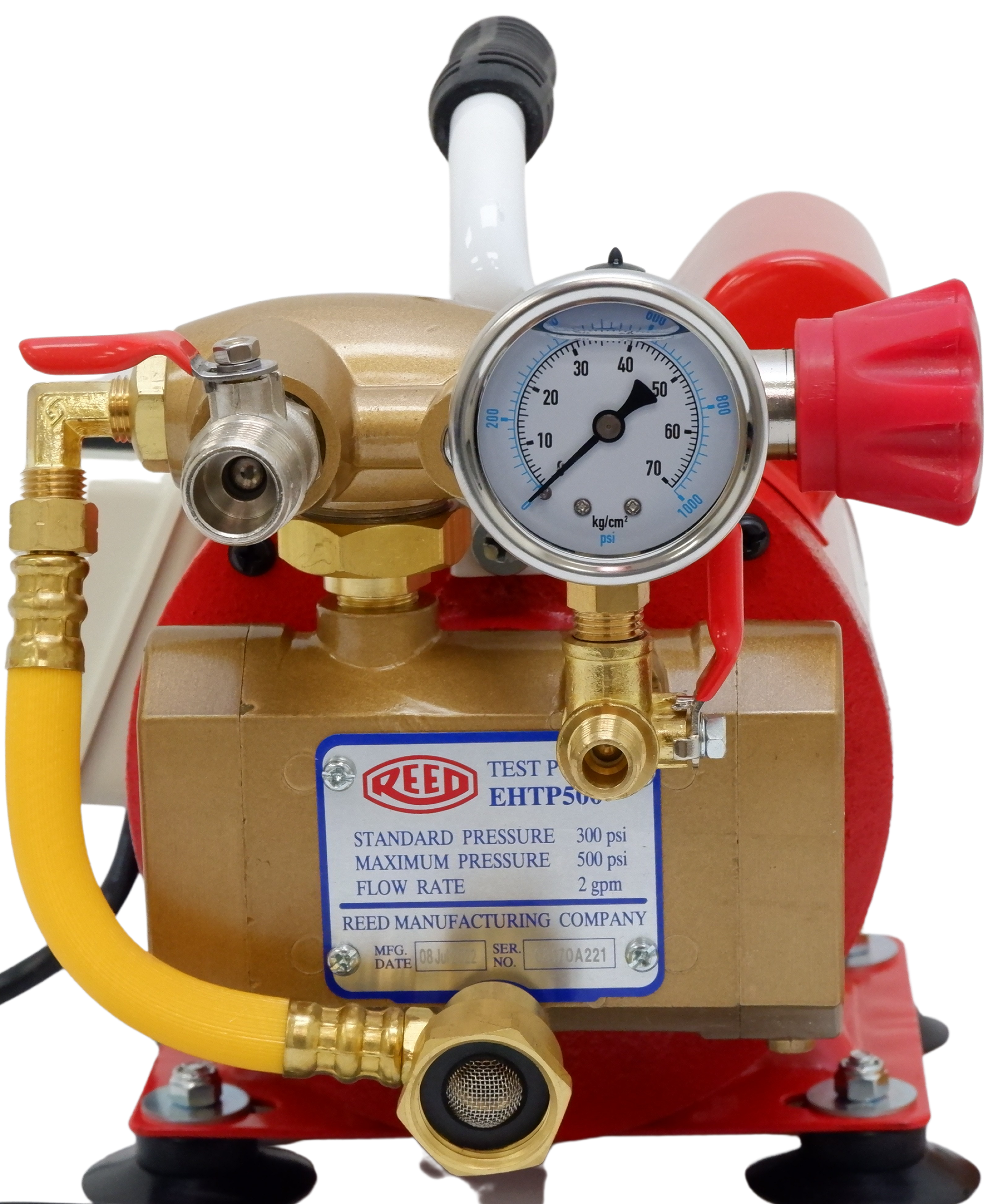 REED electric hydrostatic test pump with pressure gauge attached