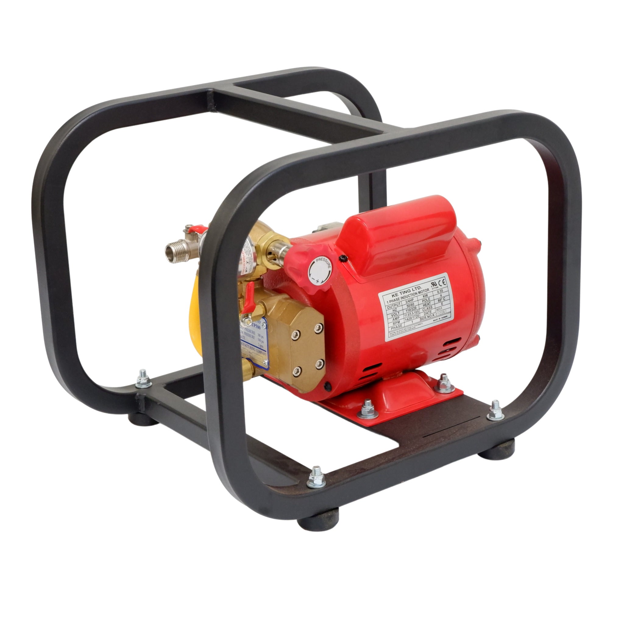 REED hydrostatic test pump enclosed in protective cage housing